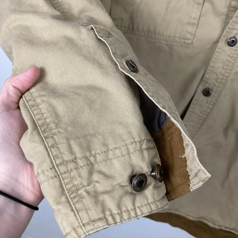 Columbia Mens Tan Canvas Fleece Lined Jacket M FLAW Shacket Chore Ranch Workwear